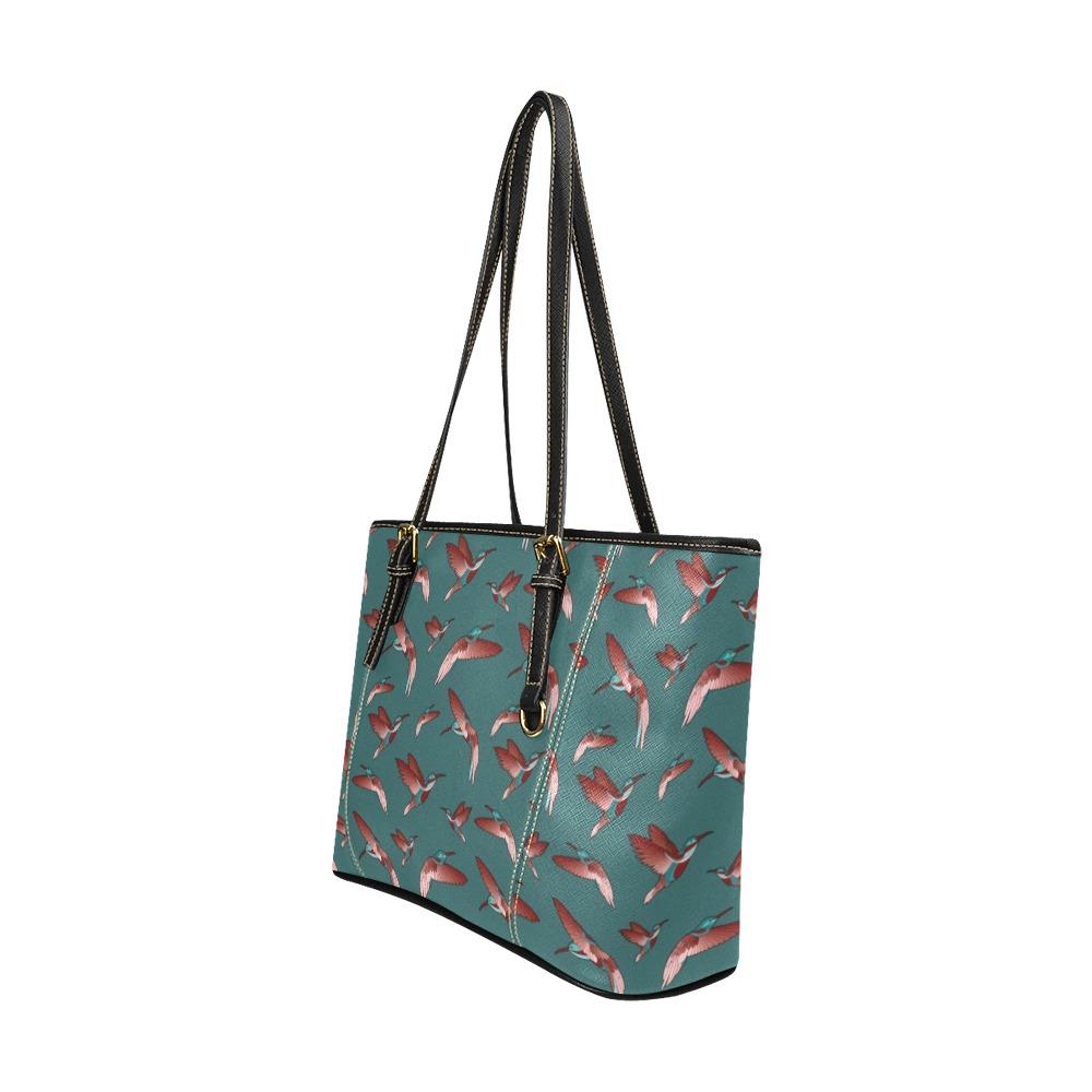 Red Swift Turquoise Leather Tote Bag/Large (Model 1640) Leather Tote Bag (1640) e-joyer 