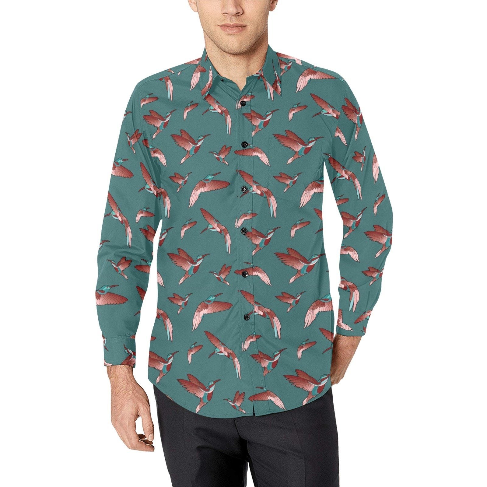 Red Swift Turquoise Men's All Over Print Casual Dress Shirt (Model T61) Men's Dress Shirt (T61) e-joyer 