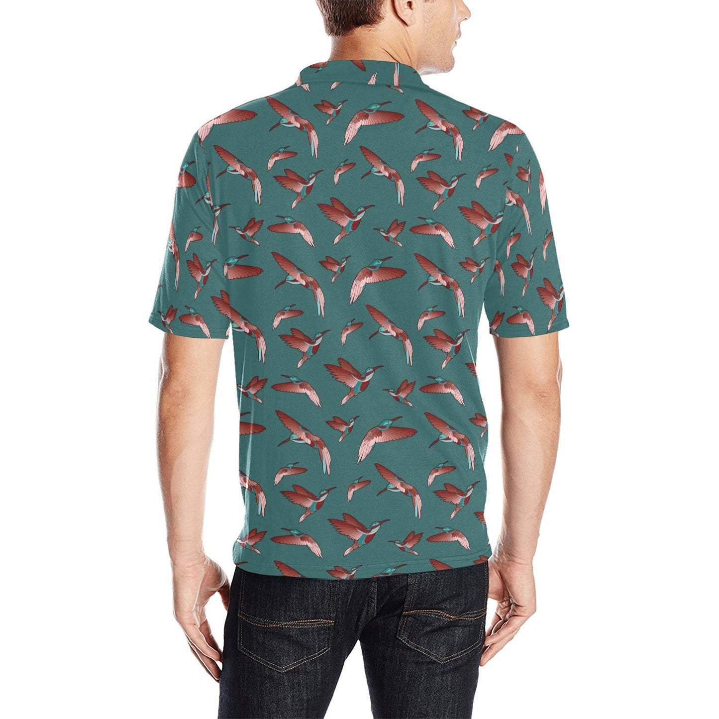 Red Swift Turquoise Men's All Over Print Polo Shirt (Model T55) Men's Polo Shirt (Model T55) e-joyer 