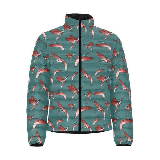 Red Swift Turquoise Men's Stand Collar Padded Jacket (Model H41) Men's Stand Collar Padded Jacket (H41) e-joyer 