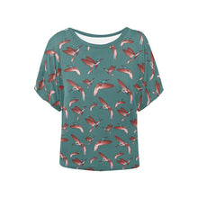 Load image into Gallery viewer, Red Swift Turquoise Women&#39;s Batwing-Sleeved Blouse T shirt (Model T44) Women&#39;s Batwing-Sleeved Blouse T shirt (T44) e-joyer 
