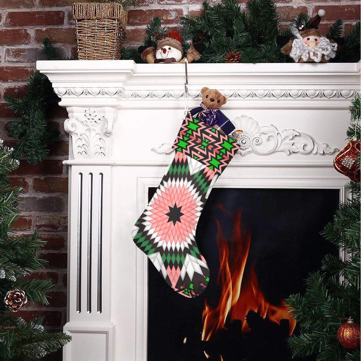 Salmon Pink Star Christmas Stocking Christmas Stocking e-joyer 