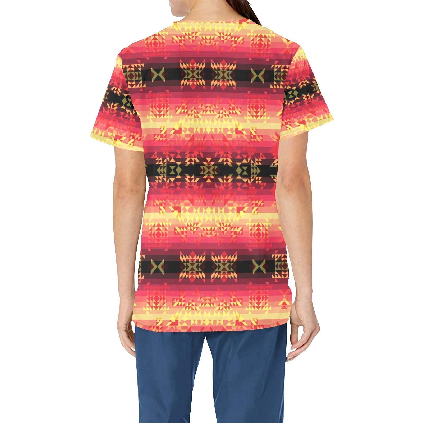 Soleil Fusion Rouge All Over Print Scrub Top Scrub Top e-joyer 