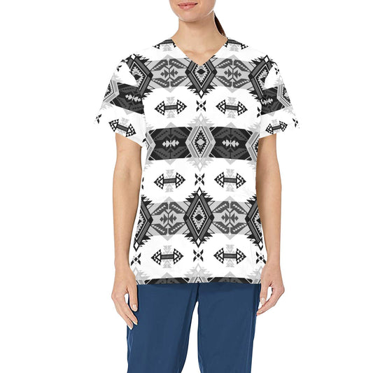 Sovereign Nation Black and White All Over Print Scrub Top Scrub Top e-joyer 