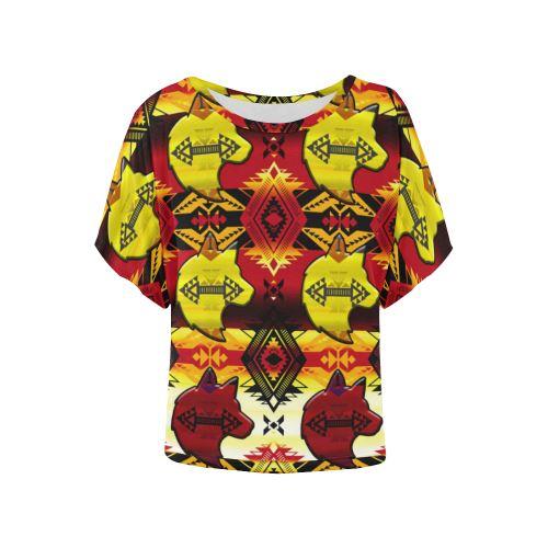 Sovereign Nation Fire with Wolf Batwing Blouse – Women's Top by 49 Dzine