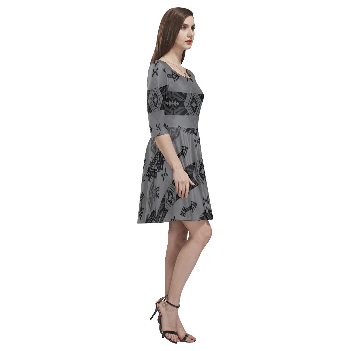 Sovereign Nation Gray Tethys Half-Sleeve Skater Dress(Model D20) Tethys Half-Sleeve Skater Dress (D20) e-joyer 