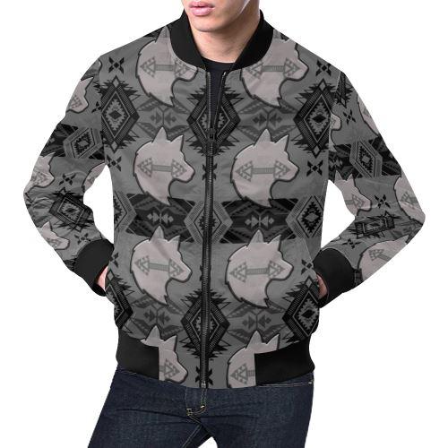 Sovereign Nation Gray with Wolf All Over Print Bomber Jacket for Men/Large Size (Model H19) All Over Print Bomber Jacket for Men/Large (H19) e-joyer 