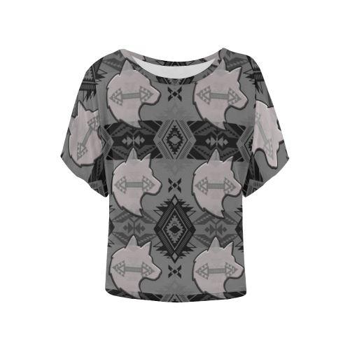 Sovereign Nation Gray with Wolf Batwing Blouse – Women's Top by 49 Dzine