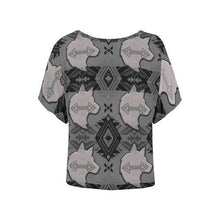 Load image into Gallery viewer, Sovereign Nation Gray with Wolf Women&#39;s Batwing-Sleeved Blouse T shirt (Model T44) Women&#39;s Batwing-Sleeved Blouse T shirt (T44) e-joyer 
