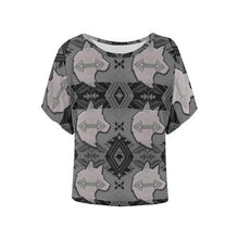 Load image into Gallery viewer, Sovereign Nation Gray with Wolf Women&#39;s Batwing-Sleeved Blouse T shirt (Model T44) Women&#39;s Batwing-Sleeved Blouse T shirt (T44) e-joyer 
