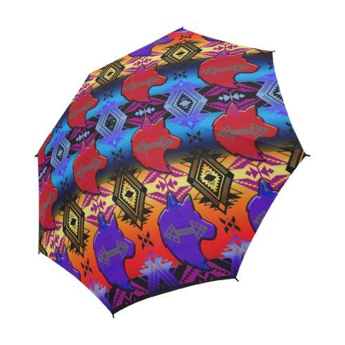 Soveriegn Nation Sunset with Wolf Semi-Automatic Foldable Umbrella Semi-Automatic Foldable Umbrella e-joyer 