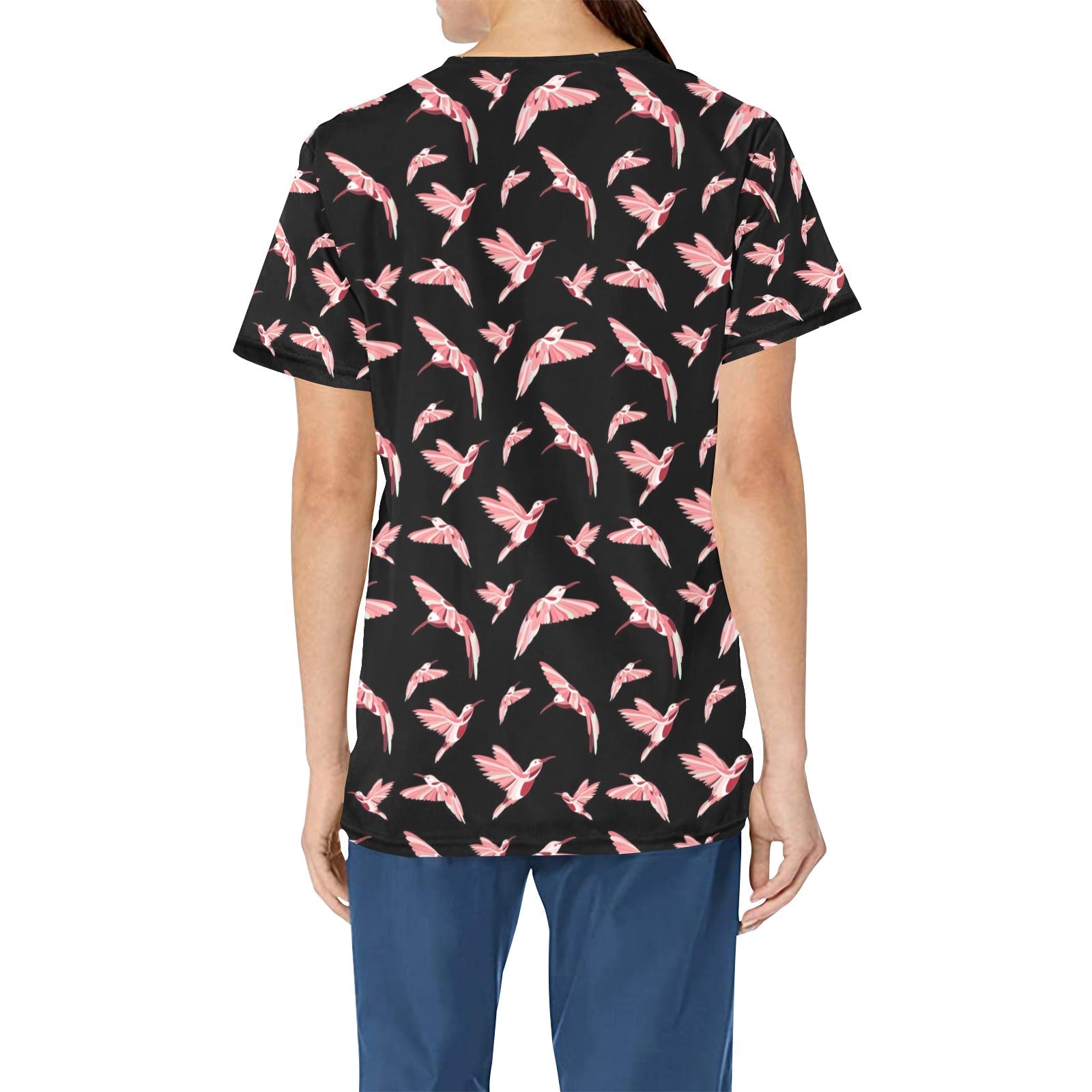 Strawberry Black All Over Print Scrub Top Scrub Top e-joyer 