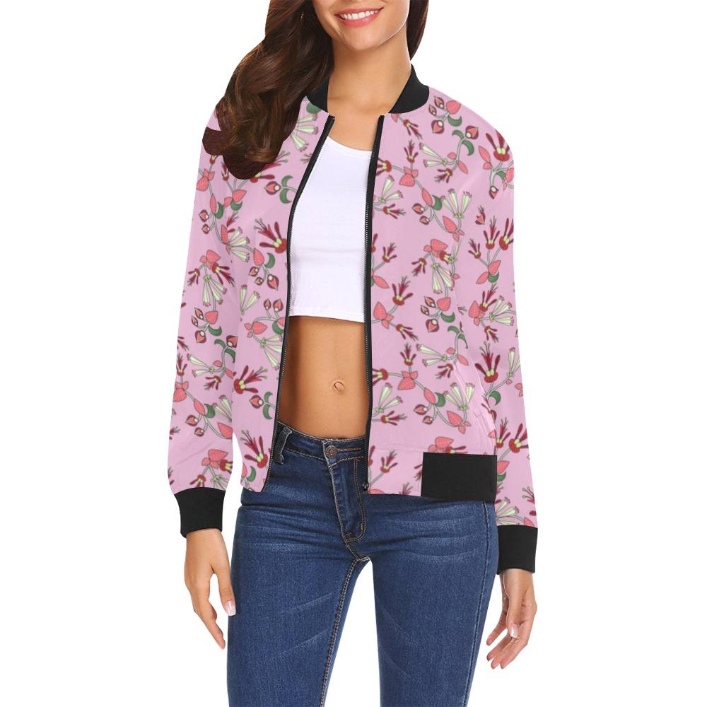 Strawberry Floral All Over Print Bomber Jacket for Women (Model H19) Jacket e-joyer 