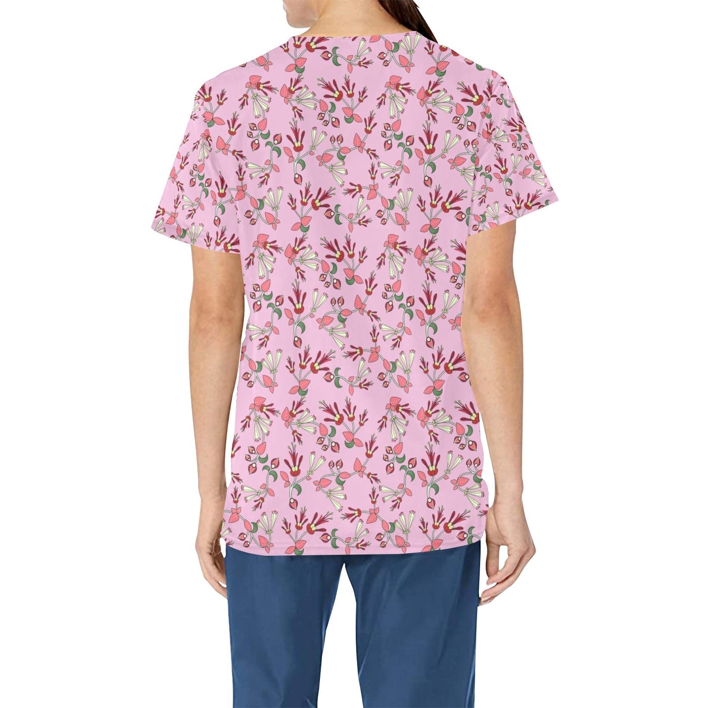 Strawberry Floral All Over Print Scrub Top Scrub Top e-joyer 