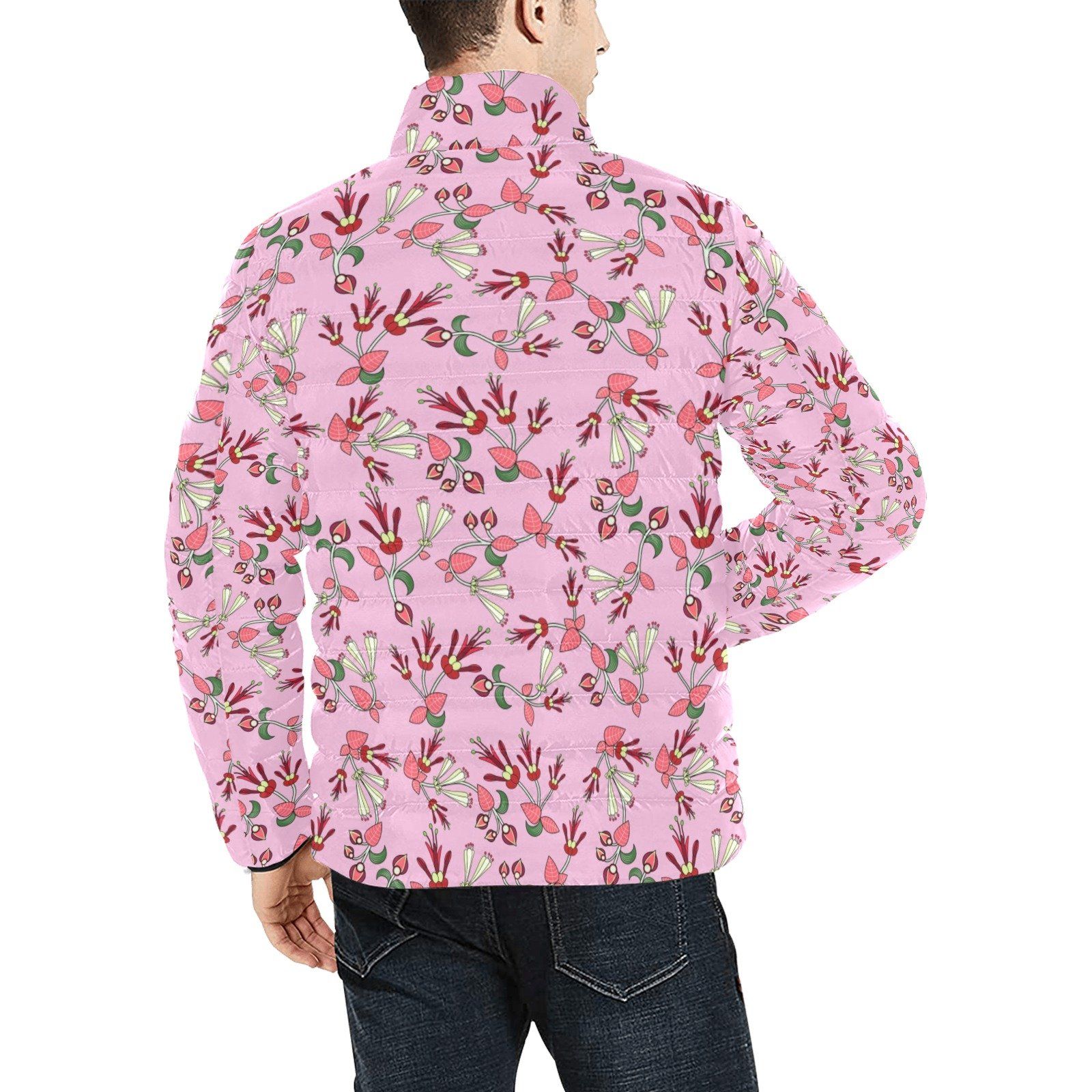 Strawberry Floral Men's Stand Collar Padded Jacket (Model H41) Men's Stand Collar Padded Jacket (H41) e-joyer 