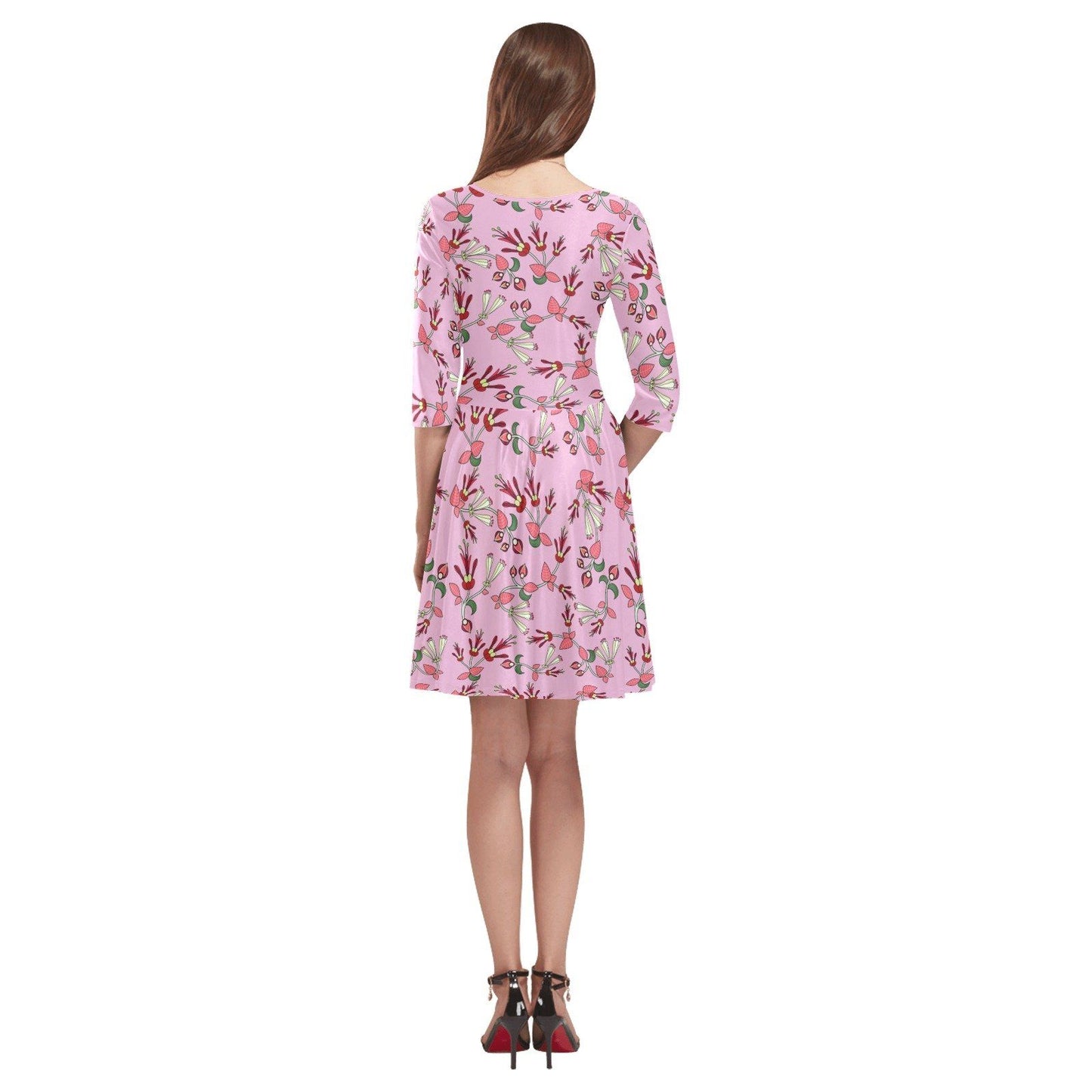 Strawberry Floral Tethys Half-Sleeve Skater Dress(Model D20) Tethys Half-Sleeve Skater Dress (D20) e-joyer 