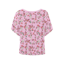 Load image into Gallery viewer, Strawberry Floral Women&#39;s Batwing-Sleeved Blouse T shirt (Model T44) Women&#39;s Batwing-Sleeved Blouse T shirt (T44) e-joyer 
