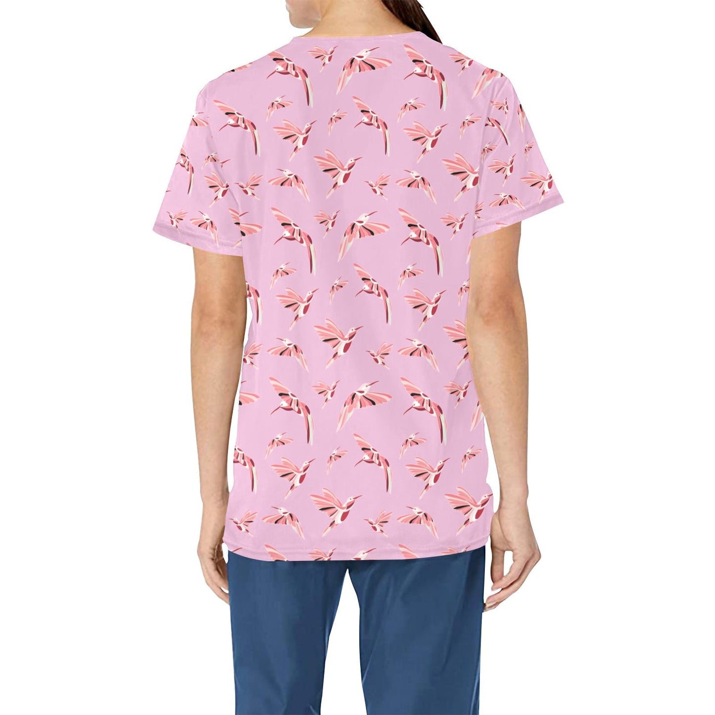 Strawberry Pink All Over Print Scrub Top Scrub Top e-joyer 