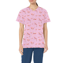 Load image into Gallery viewer, Strawberry Pink All Over Print Scrub Top Scrub Top e-joyer 
