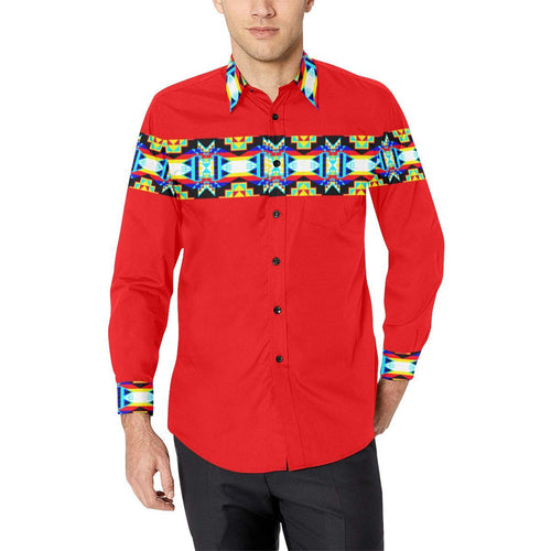 Strip for Shirt Red-1 Men's All Over Print Casual Dress Shirt (Model T61) Men's Dress Shirt (T61) e-joyer 