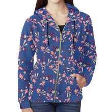 Load image into Gallery viewer, Swift Floral Peach Blue All Over Print Full Zip Hoodie for Women (Model H14) All Over Print Full Zip Hoodie for Women (H14) e-joyer 
