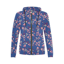 Load image into Gallery viewer, Swift Floral Peach Blue All Over Print Full Zip Hoodie for Women (Model H14) All Over Print Full Zip Hoodie for Women (H14) e-joyer 
