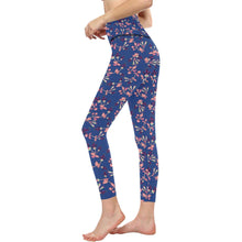 Load image into Gallery viewer, Swift Floral Peach Blue All Over Print High-Waisted Leggings (Model L36) High-Waisted Leggings (L36) e-joyer 
