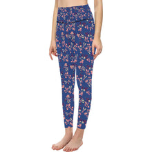 Load image into Gallery viewer, Swift Floral Peach Blue All Over Print High-Waisted Leggings (Model L36) High-Waisted Leggings (L36) e-joyer 
