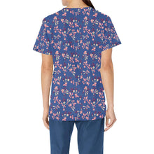 Load image into Gallery viewer, Swift Floral Peach Blue All Over Print Scrub Top Scrub Top e-joyer 
