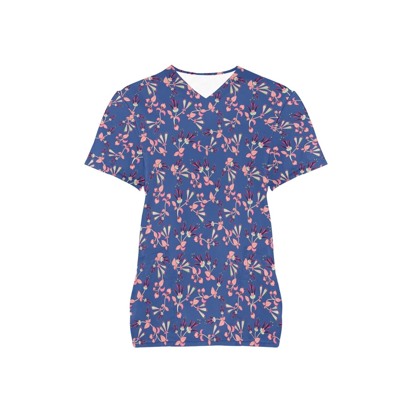 Swift Floral Peach Blue All Over Print Scrub Top Scrub Top e-joyer 