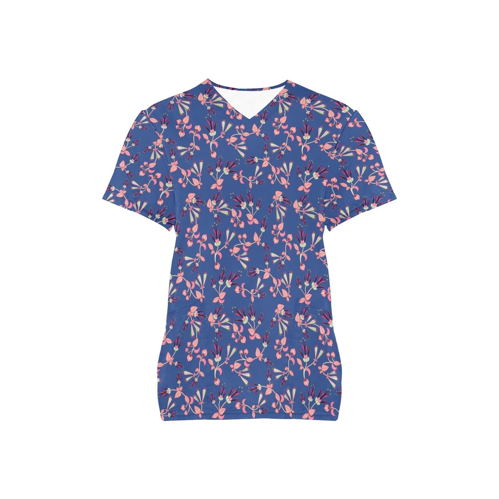 Swift Floral Peach Blue All Over Print Scrub Top Scrub Top e-joyer 