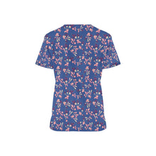 Load image into Gallery viewer, Swift Floral Peach Blue All Over Print Scrub Top Scrub Top e-joyer 
