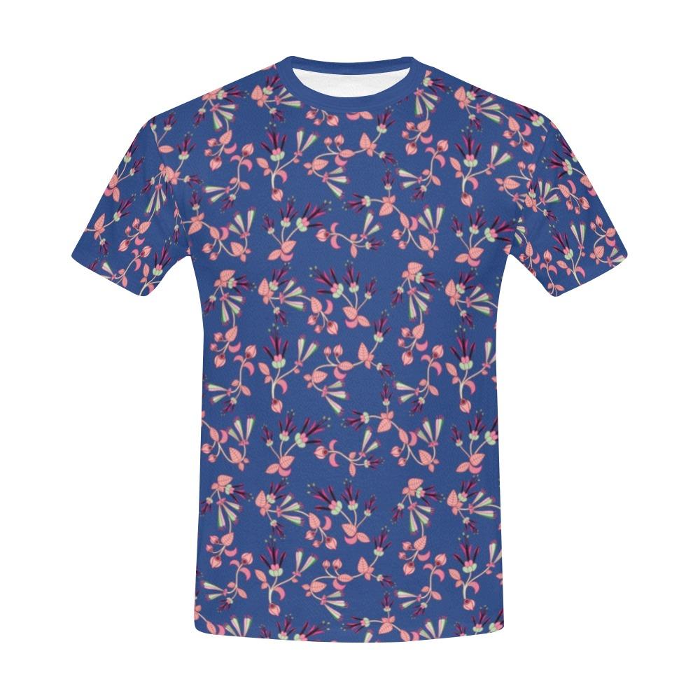 Swift Floral Peach Blue All Over Print T-Shirt for Men (USA Size) (Model T40) All Over Print T-Shirt for Men (T40) e-joyer 