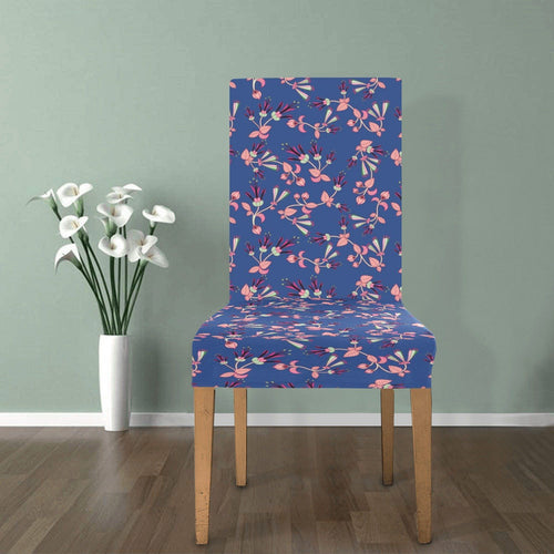 Swift Floral Peach Blue Chair Cover (Pack of 4) Chair Cover (Pack of 4) e-joyer 