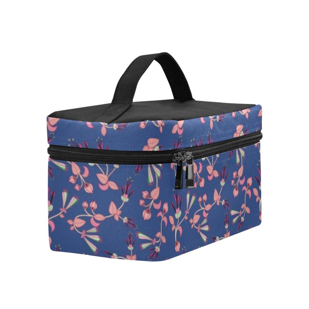 Swift Floral Peach Blue Cosmetic Bag/Large (Model 1658) bag e-joyer 