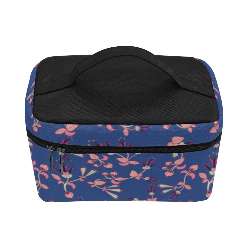 Swift Floral Peach Blue Cosmetic Bag/Large (Model 1658) bag e-joyer 