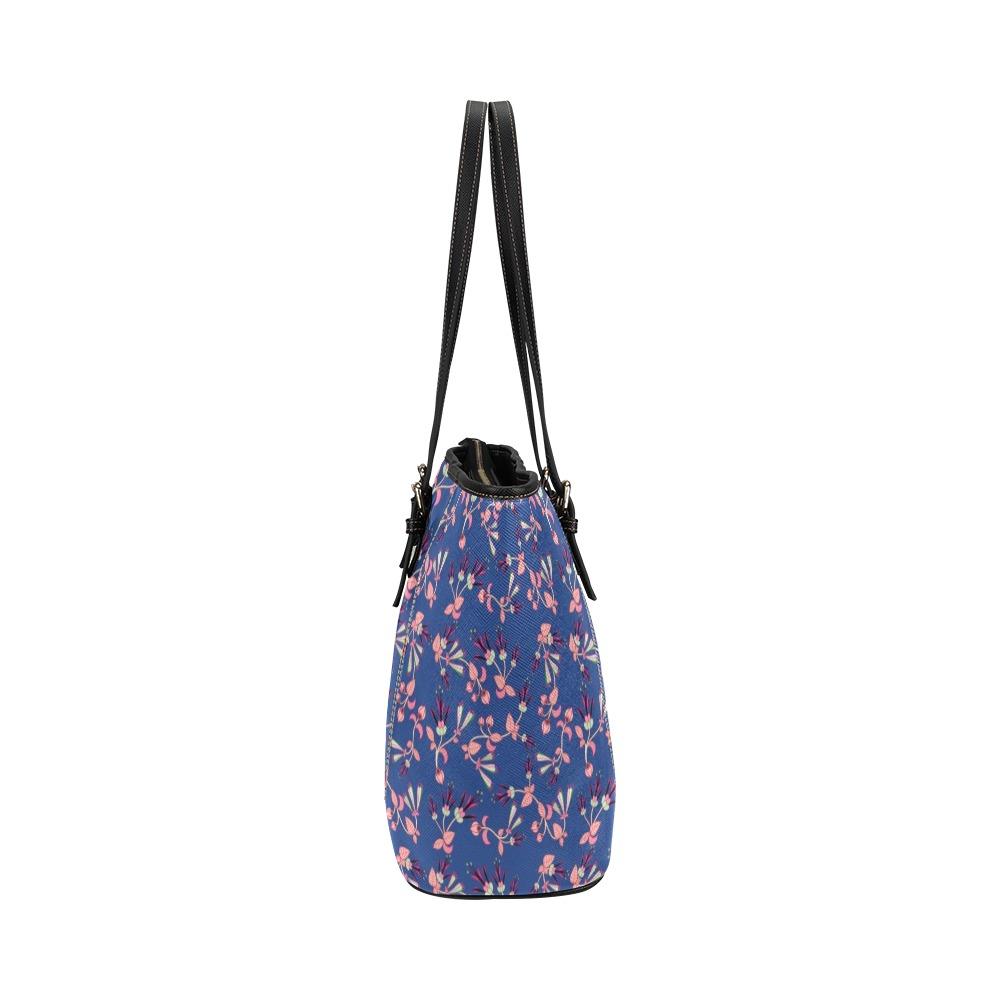 Swift Floral Peach Blue Leather Tote Bag/Large (Model 1640) Leather Tote Bag (1640) e-joyer 