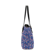 Load image into Gallery viewer, Swift Floral Peach Blue Leather Tote Bag/Large (Model 1640) Leather Tote Bag (1640) e-joyer 
