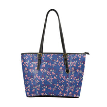 Load image into Gallery viewer, Swift Floral Peach Blue Leather Tote Bag/Large (Model 1640) Leather Tote Bag (1640) e-joyer 
