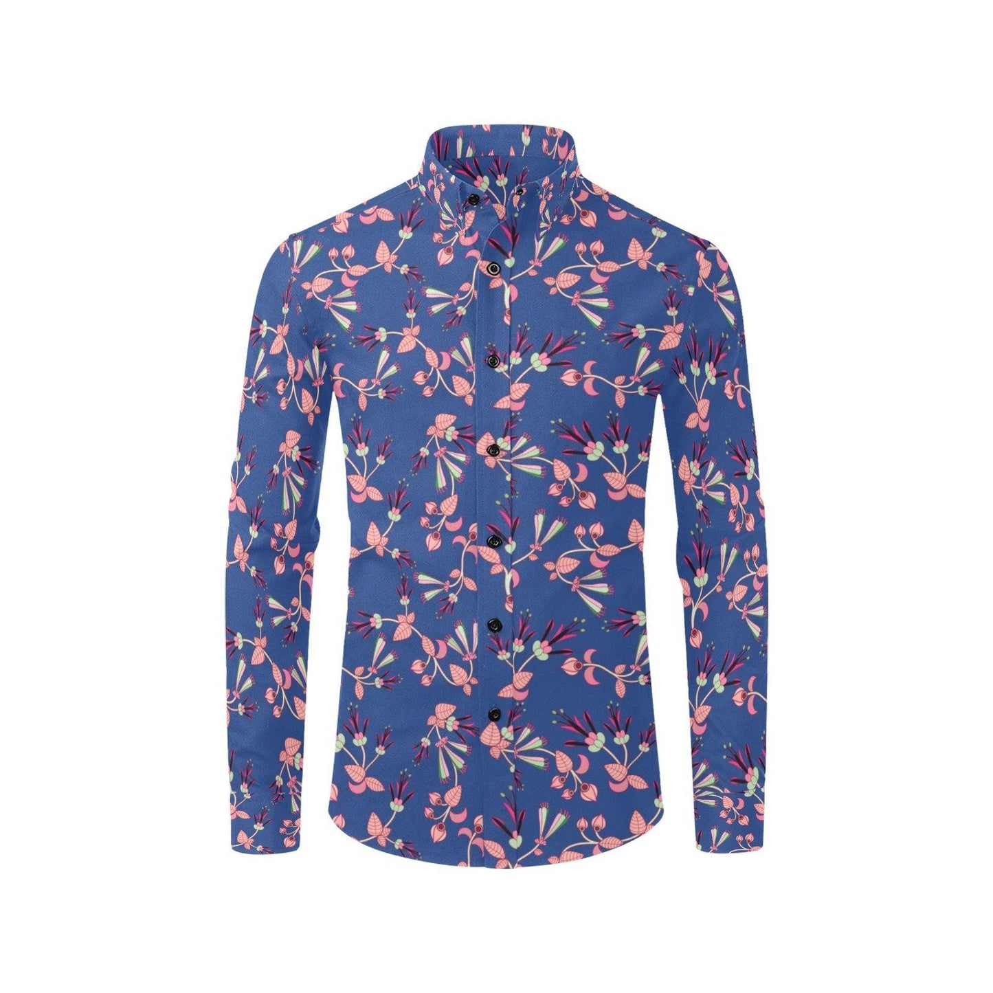 Swift Floral Peach Blue Men's All Over Print Casual Dress Shirt (Model T61) Men's Dress Shirt (T61) e-joyer 