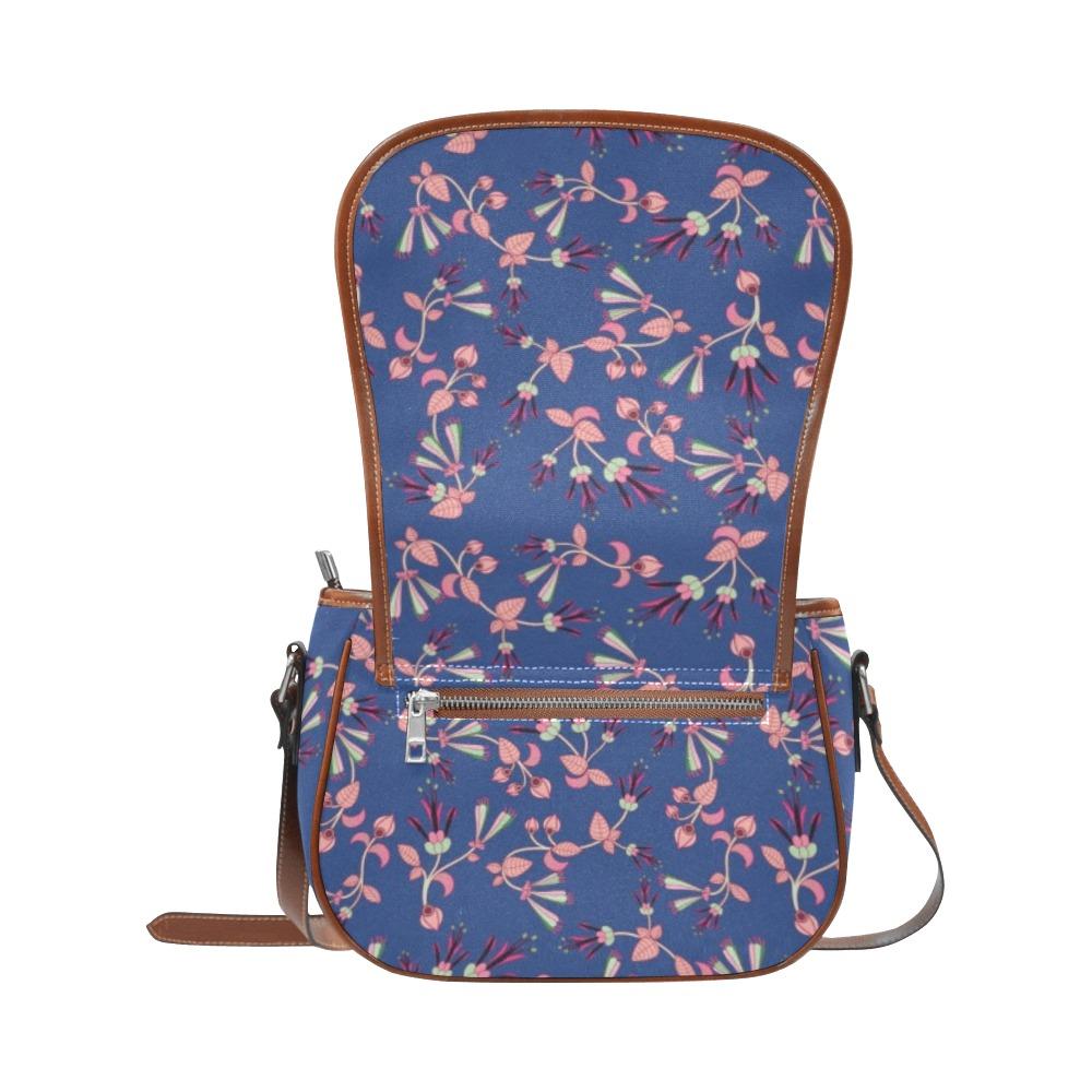 Swift Floral Peach Blue Saddle Bag/Large (Model 1649) Saddle Bag/Large e-joyer 