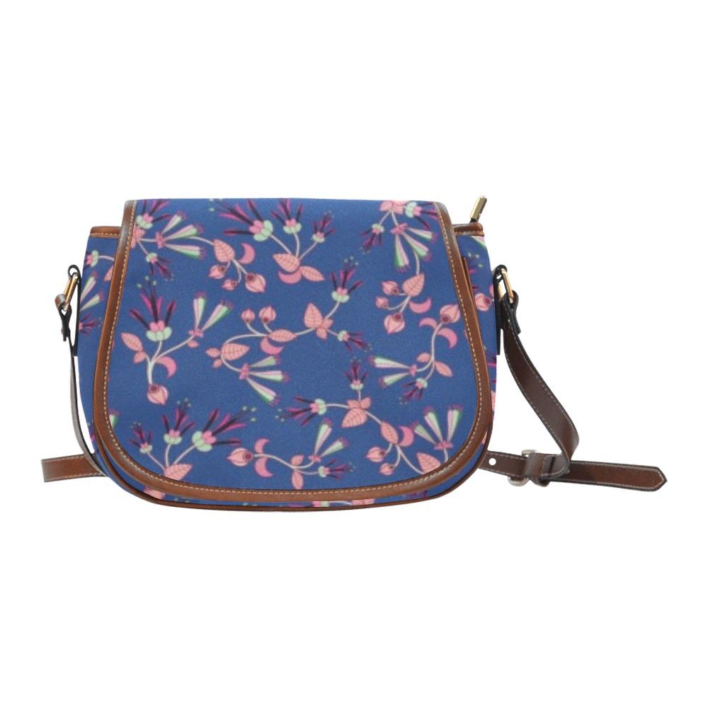 Swift Floral Peach Blue Saddle Bag/Small (Model 1649) Full Customization Saddle Bag/Small (Full Customization) e-joyer 