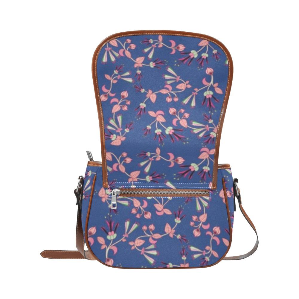 Swift Floral Peach Blue Saddle Bag/Small (Model 1649) Full Customization Saddle Bag/Small (Full Customization) e-joyer 