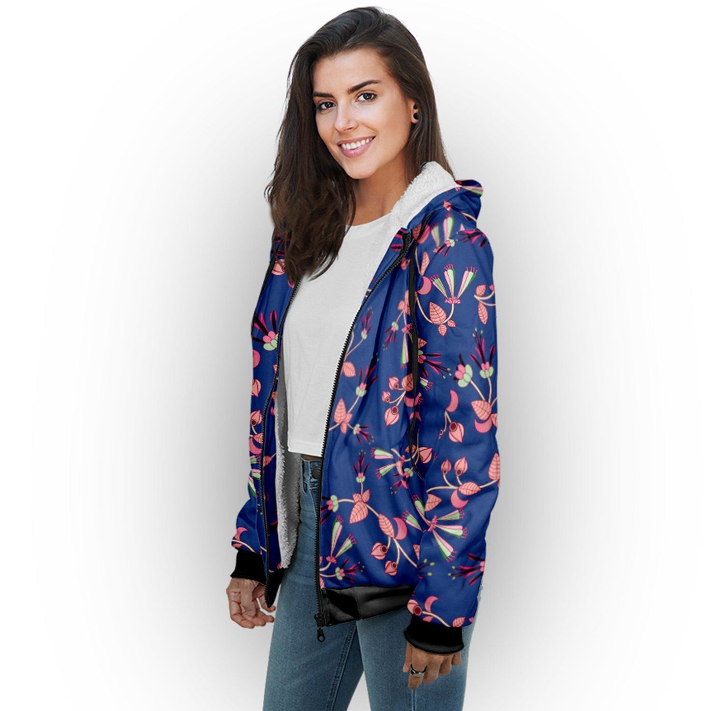 Swift Floral Peach Blue Sherpa Hoodie hoodie Herman 