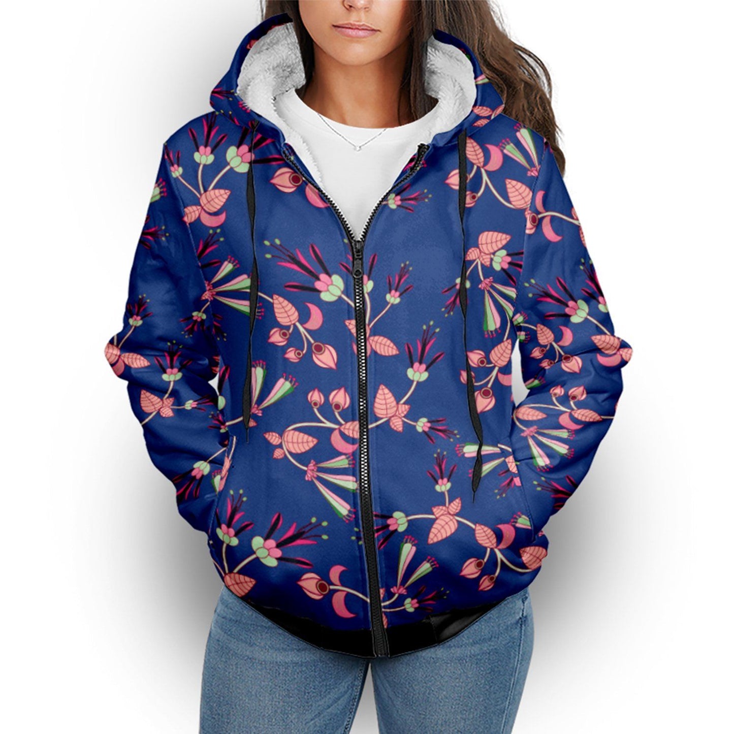 Swift Floral Peach Blue Sherpa Hoodie hoodie Herman 