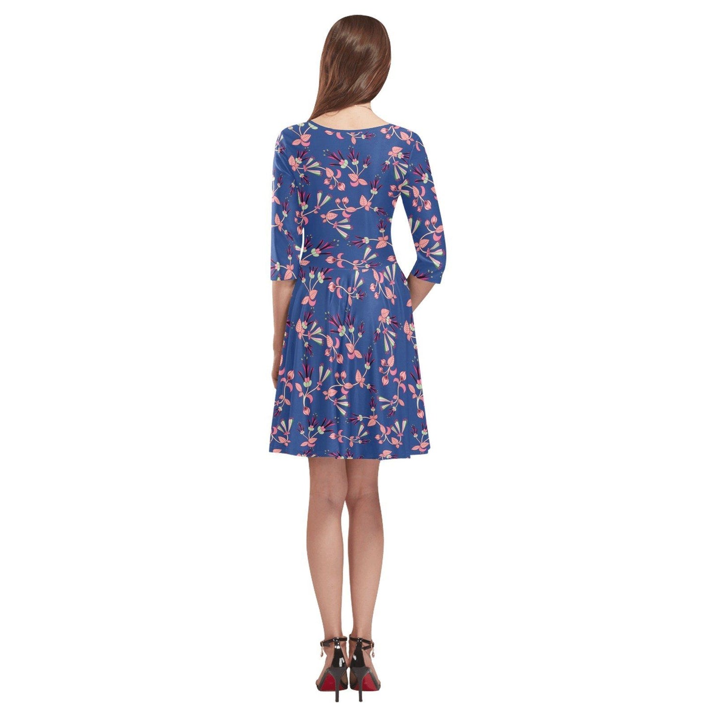 Swift Floral Peach Blue Tethys Half-Sleeve Skater Dress(Model D20) Tethys Half-Sleeve Skater Dress (D20) e-joyer 