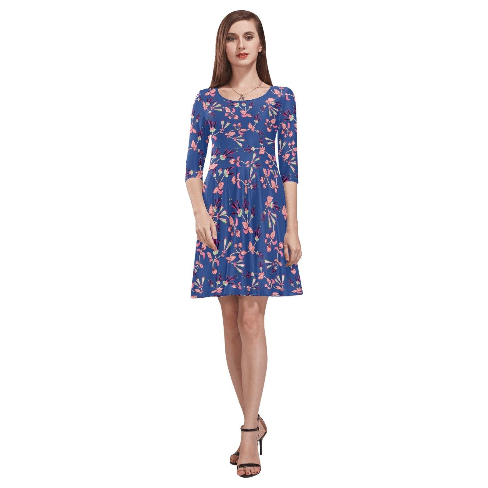 Swift Floral Peach Blue Tethys Half-Sleeve Skater Dress(Model D20) Tethys Half-Sleeve Skater Dress (D20) e-joyer 