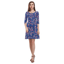 Load image into Gallery viewer, Swift Floral Peach Blue Tethys Half-Sleeve Skater Dress(Model D20) Tethys Half-Sleeve Skater Dress (D20) e-joyer 
