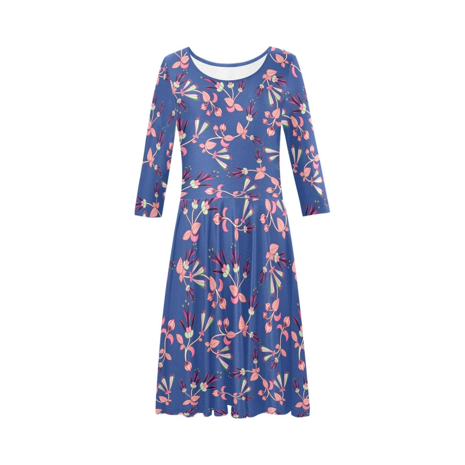 Swift Floral Peach Blue Tethys Half-Sleeve Skater Dress(Model D20) Tethys Half-Sleeve Skater Dress (D20) e-joyer 