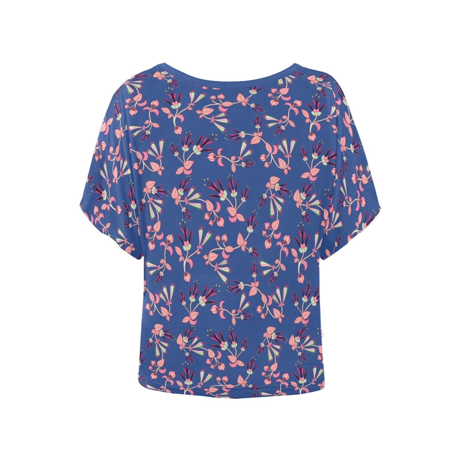 Swift Floral Peach Blue Women's Batwing-Sleeved Blouse T shirt (Model T44) Women's Batwing-Sleeved Blouse T shirt (T44) e-joyer 